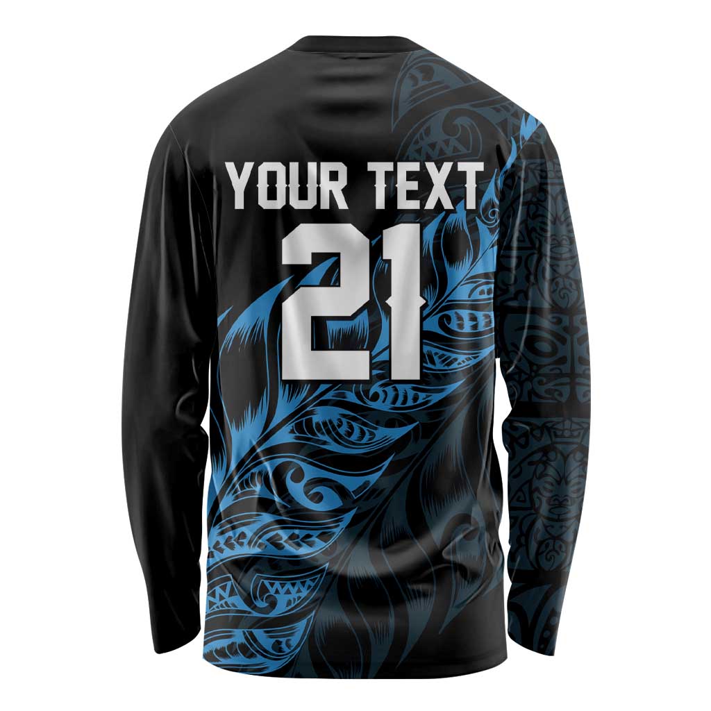New Zealand Lawn Bowls Custom Long Sleeve Shirt Blue Maori Warrior Tribal Silver Fern LT9 - Polynesian Pride