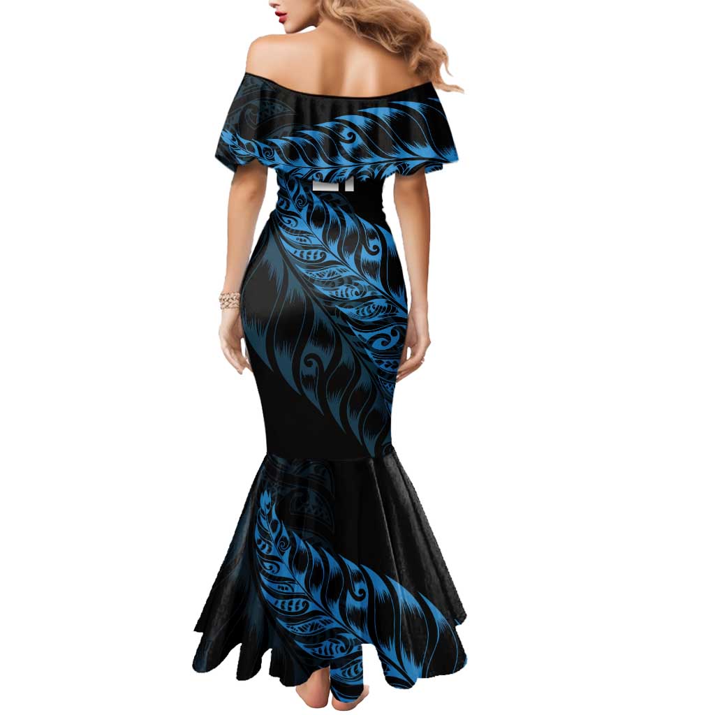 New Zealand Lawn Bowls Custom Mermaid Dress Blue Maori Warrior Tribal Silver Fern LT9 - Polynesian Pride