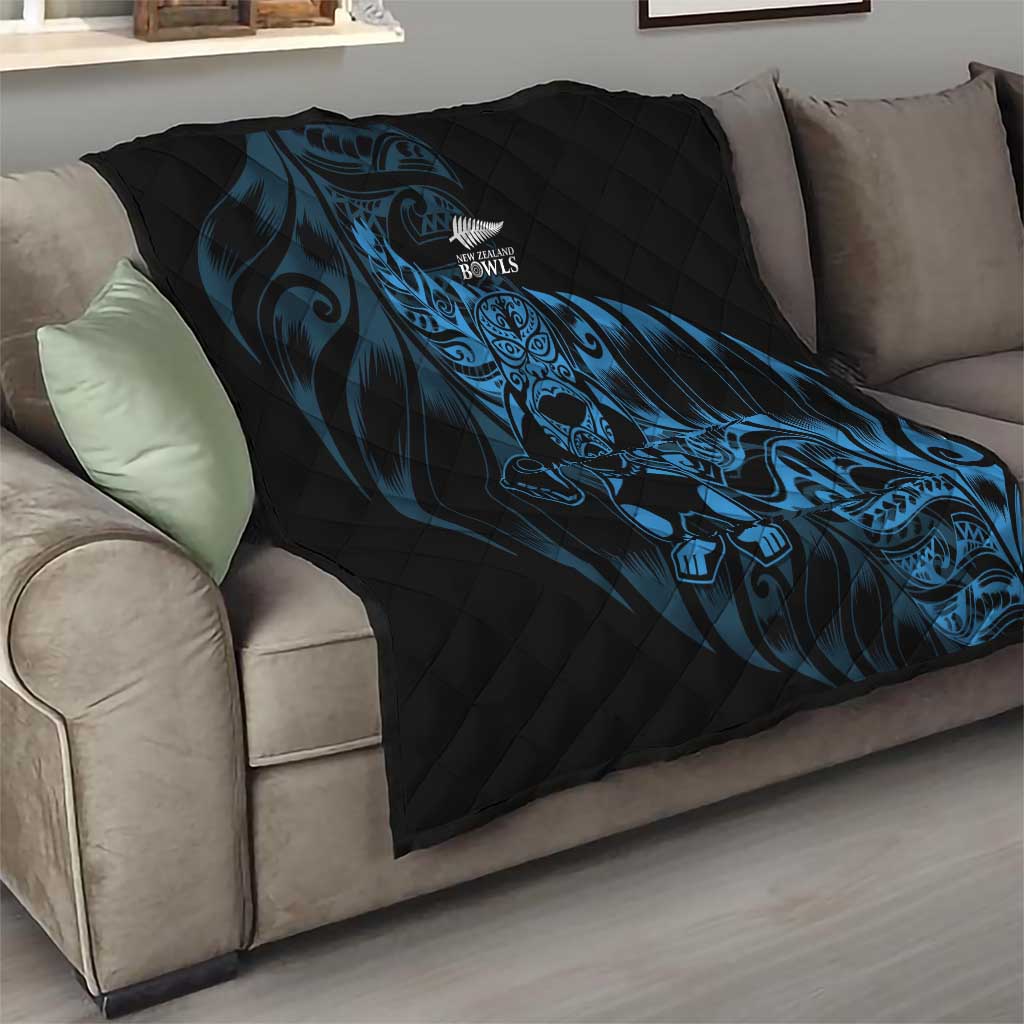 New Zealand Lawn Bowls Quilt Blue Maori Warrior Tribal Silver Fern - Polynesian Pride