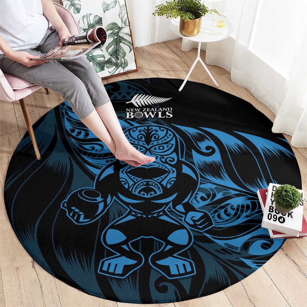 New Zealand Lawn Bowls Round Carpet Blue Maori Warrior Tribal Silver Fern - Polynesian Pride