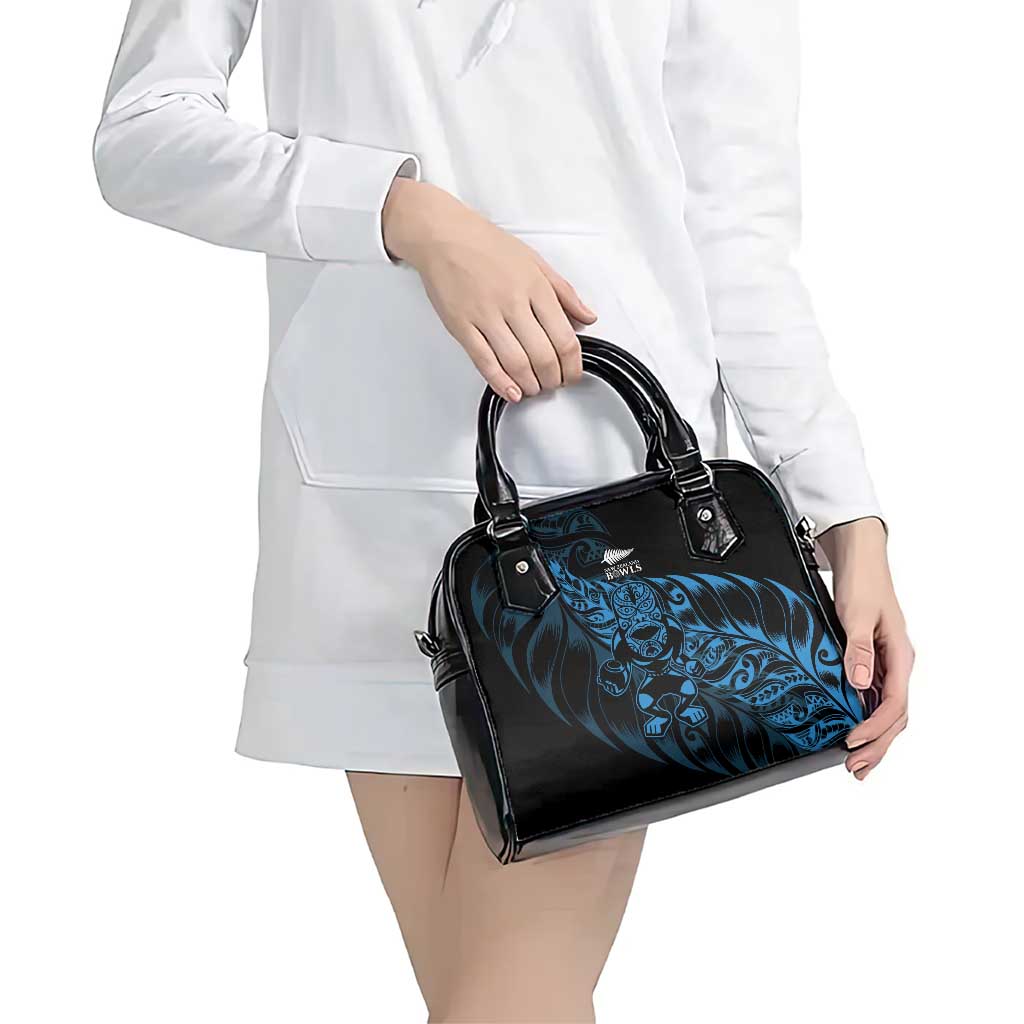 New Zealand Lawn Bowls Shoulder Handbag Blue Maori Warrior Tribal Silver Fern - Polynesian Pride