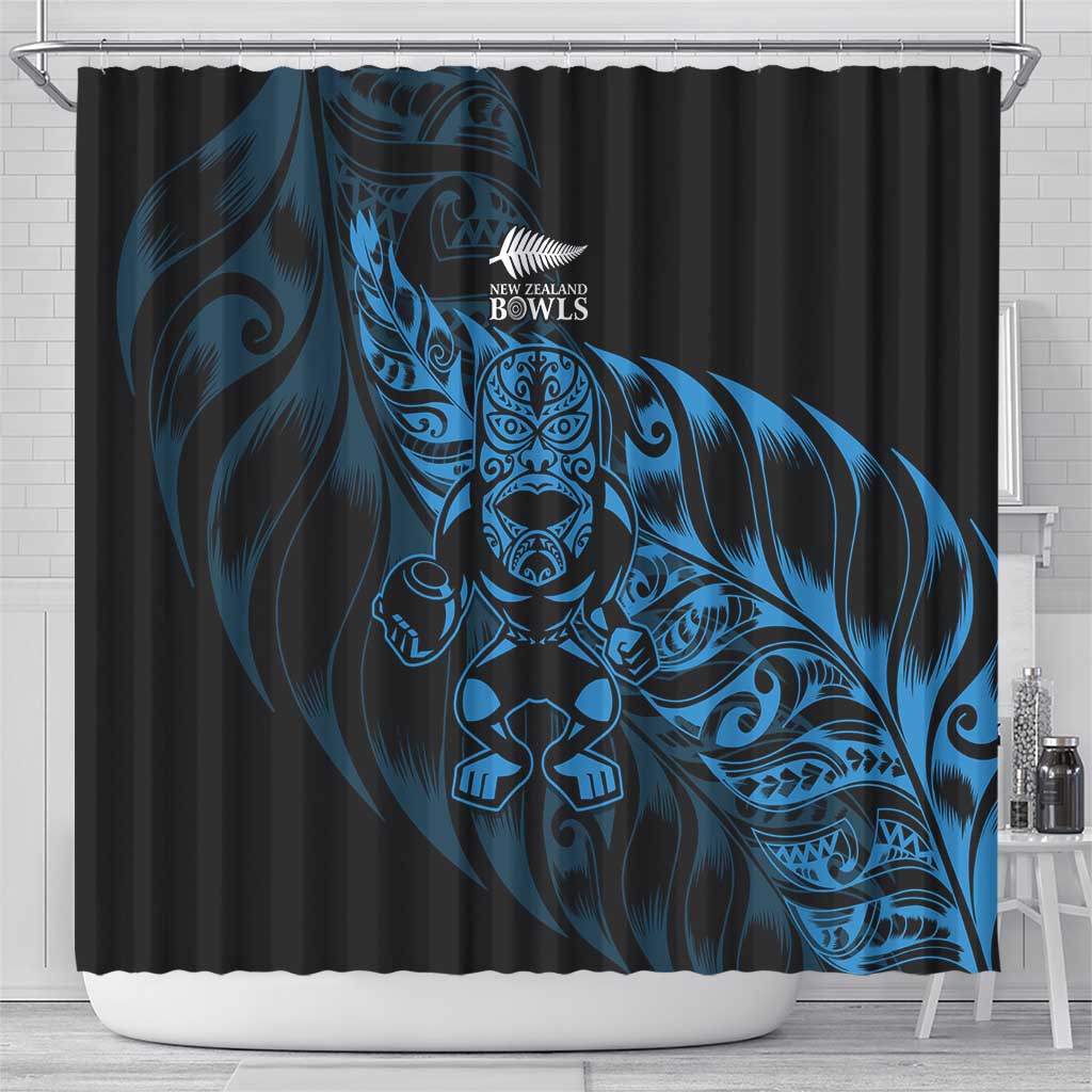 New Zealand Lawn Bowls Shower Curtain Blue Maori Warrior Tribal Silver Fern LT9 - Polynesian Pride
