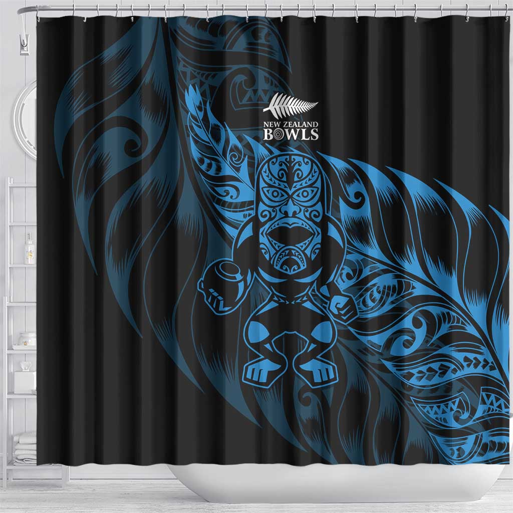 New Zealand Lawn Bowls Shower Curtain Blue Maori Warrior Tribal Silver Fern LT9 - Polynesian Pride