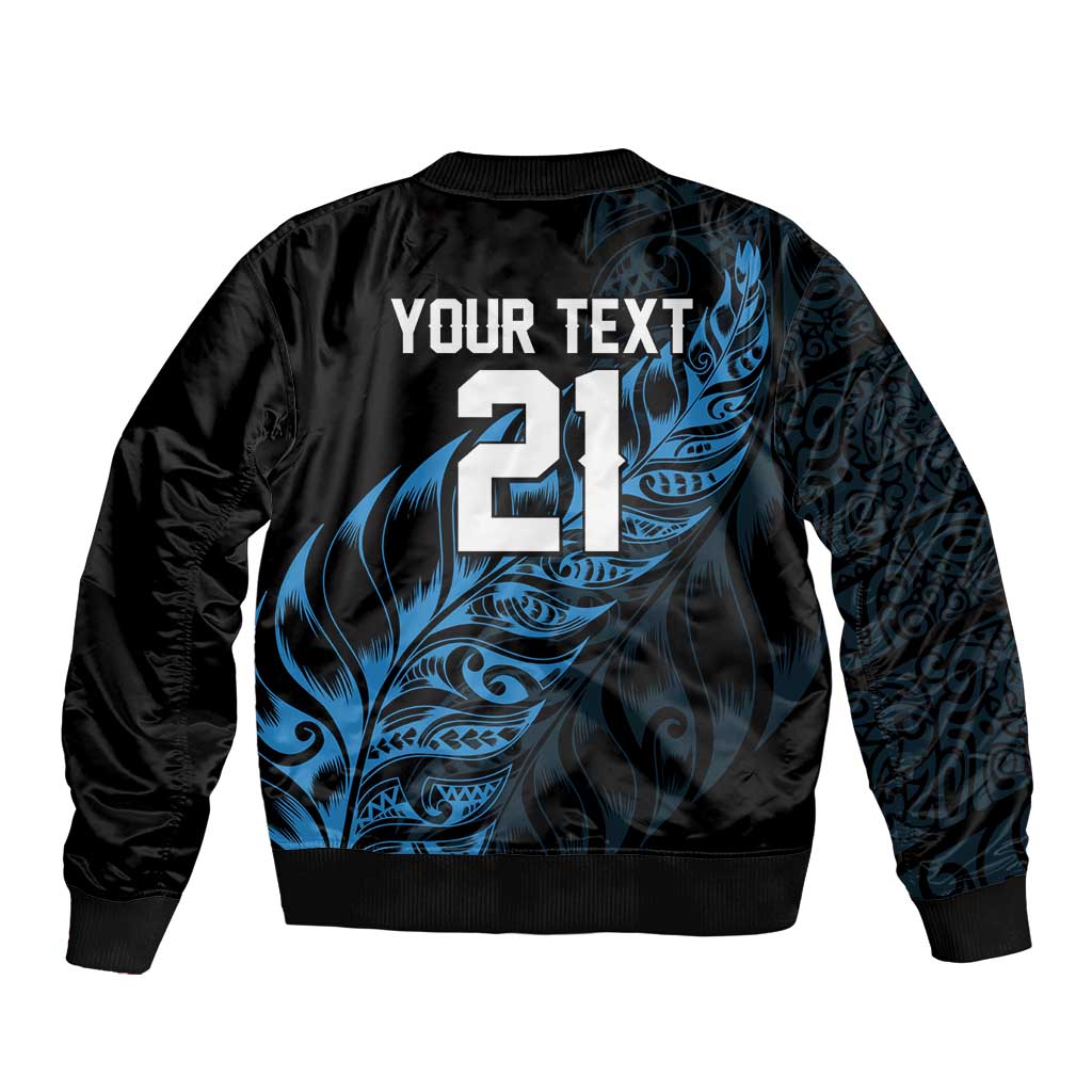 New Zealand Lawn Bowls Custom Sleeve Zip Bomber Jacket Blue Maori Warrior Tribal Silver Fern - Polynesian Pride