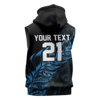 New Zealand Lawn Bowls Custom Sleeveless Hoodie Blue Maori Warrior Tribal Silver Fern LT9 - Polynesian Pride