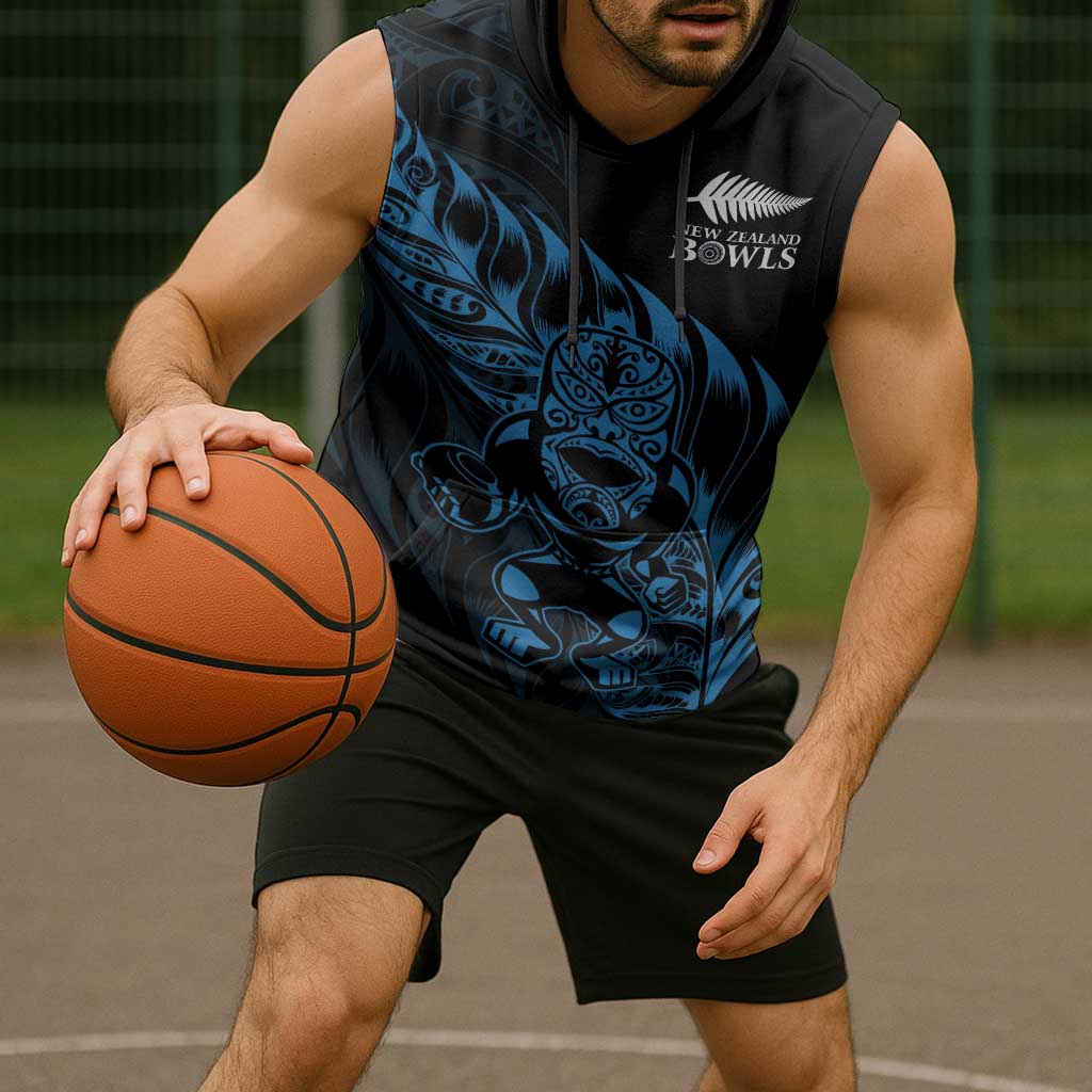 New Zealand Lawn Bowls Custom Sleeveless Hoodie Blue Maori Warrior Tribal Silver Fern LT9 - Polynesian Pride