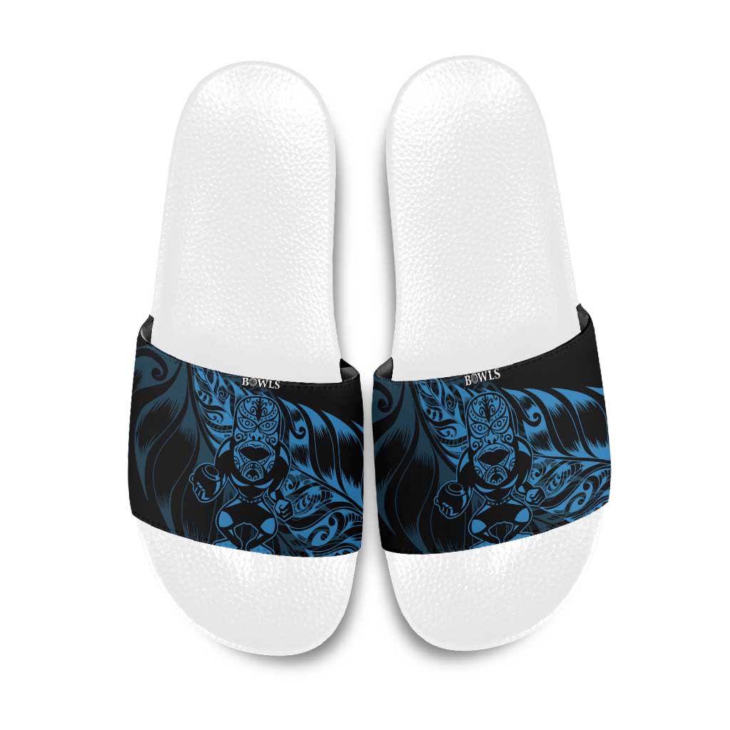 New Zealand Lawn Bowls Slide Sandals Blue Maori Warrior Tribal Silver Fern LT9 Blue - Polynesian Pride