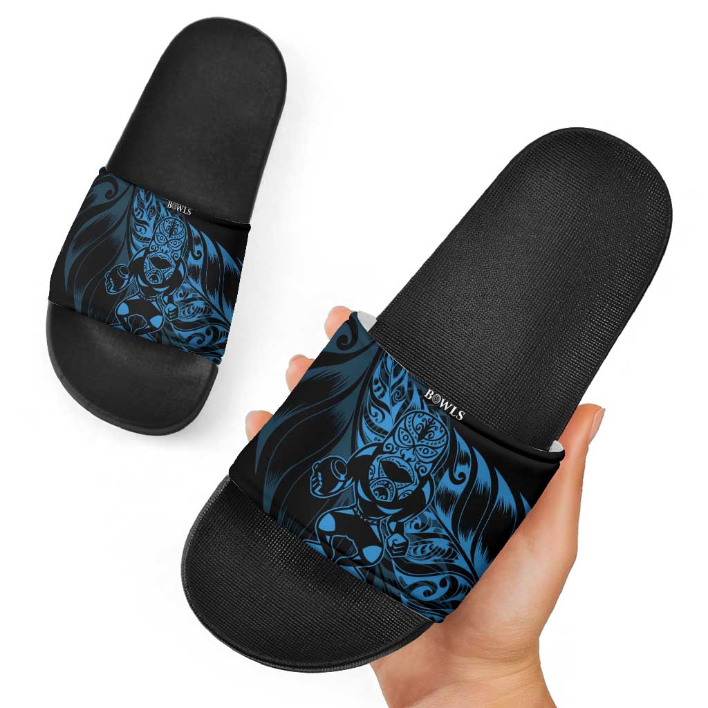 New Zealand Lawn Bowls Slide Sandals Blue Maori Warrior Tribal Silver Fern LT9 - Polynesian Pride