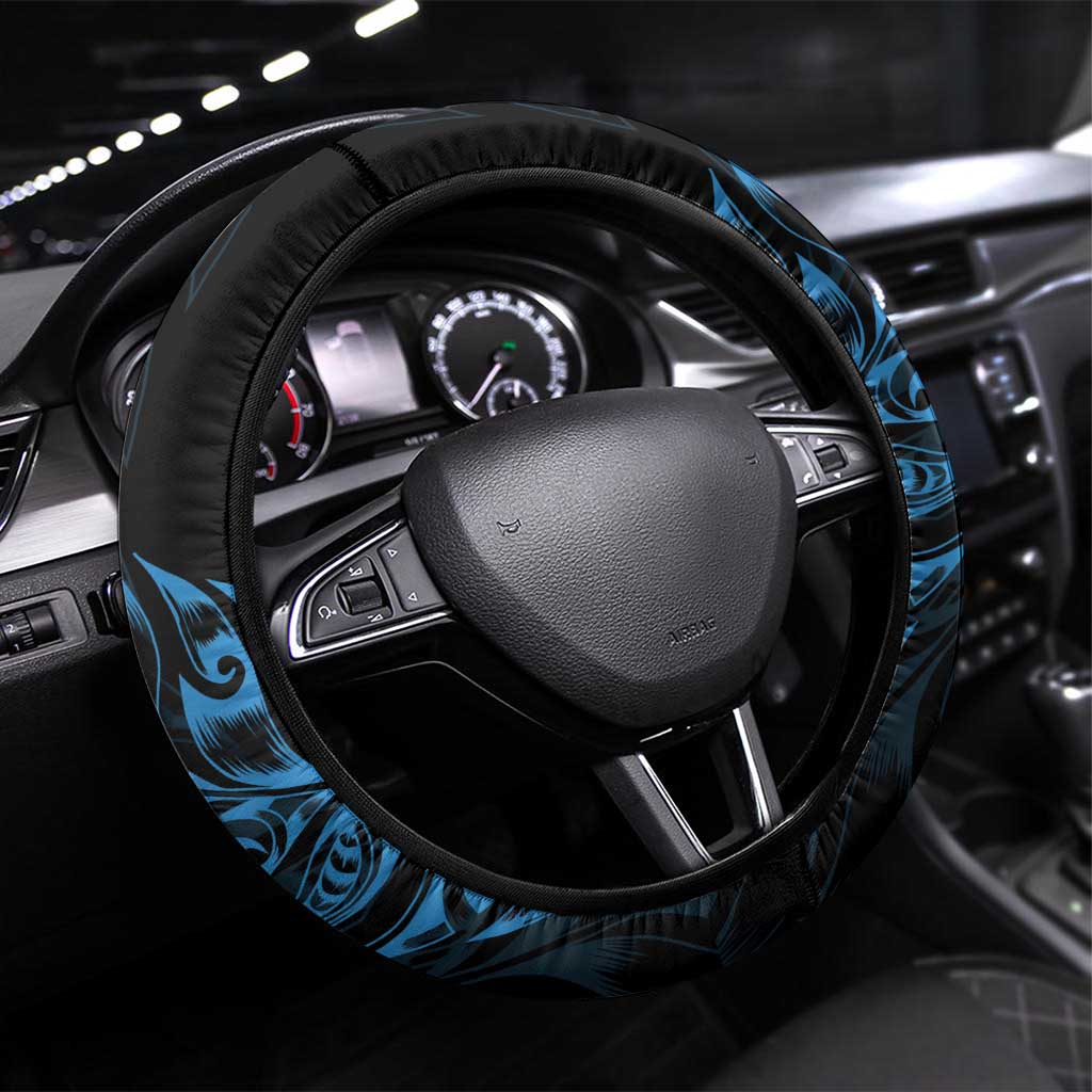 New Zealand Lawn Bowls Steering Wheel Cover Blue Maori Warrior Tribal Silver Fern LT9 Universal Fit Blue - Polynesian Pride