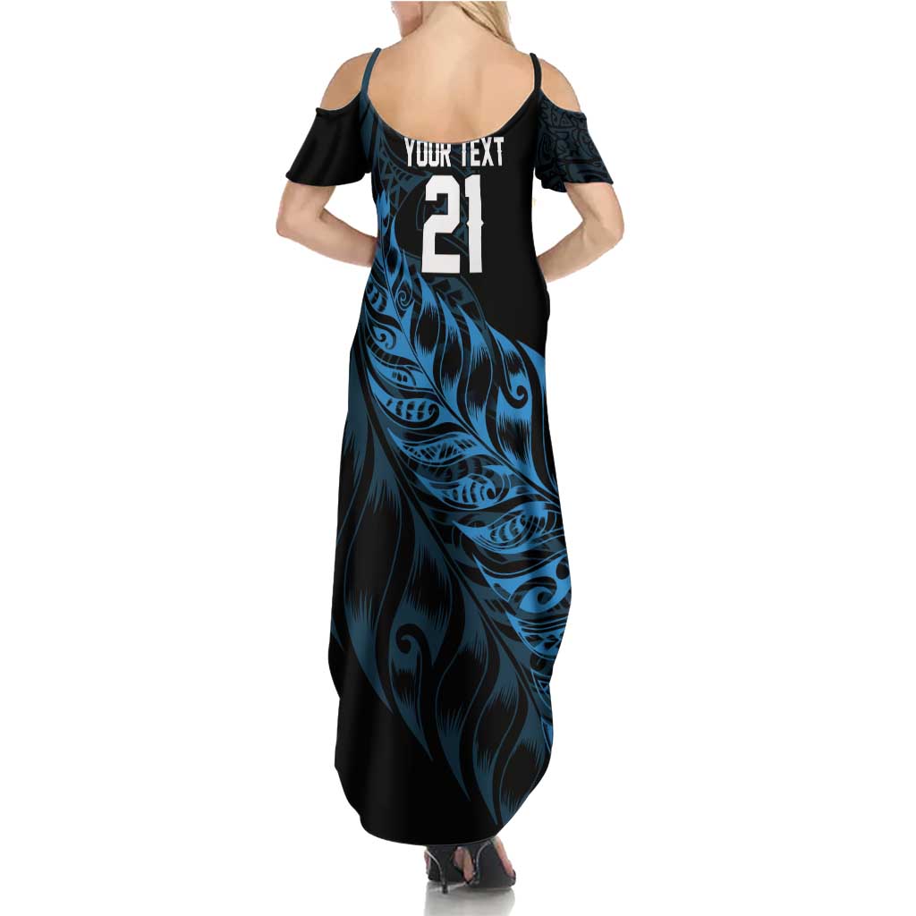 New Zealand Lawn Bowls Custom Summer Maxi Dress Blue Maori Warrior Tribal Silver Fern LT9 - Polynesian Pride