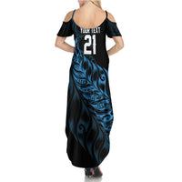 New Zealand Lawn Bowls Custom Summer Maxi Dress Blue Maori Warrior Tribal Silver Fern LT9 - Polynesian Pride