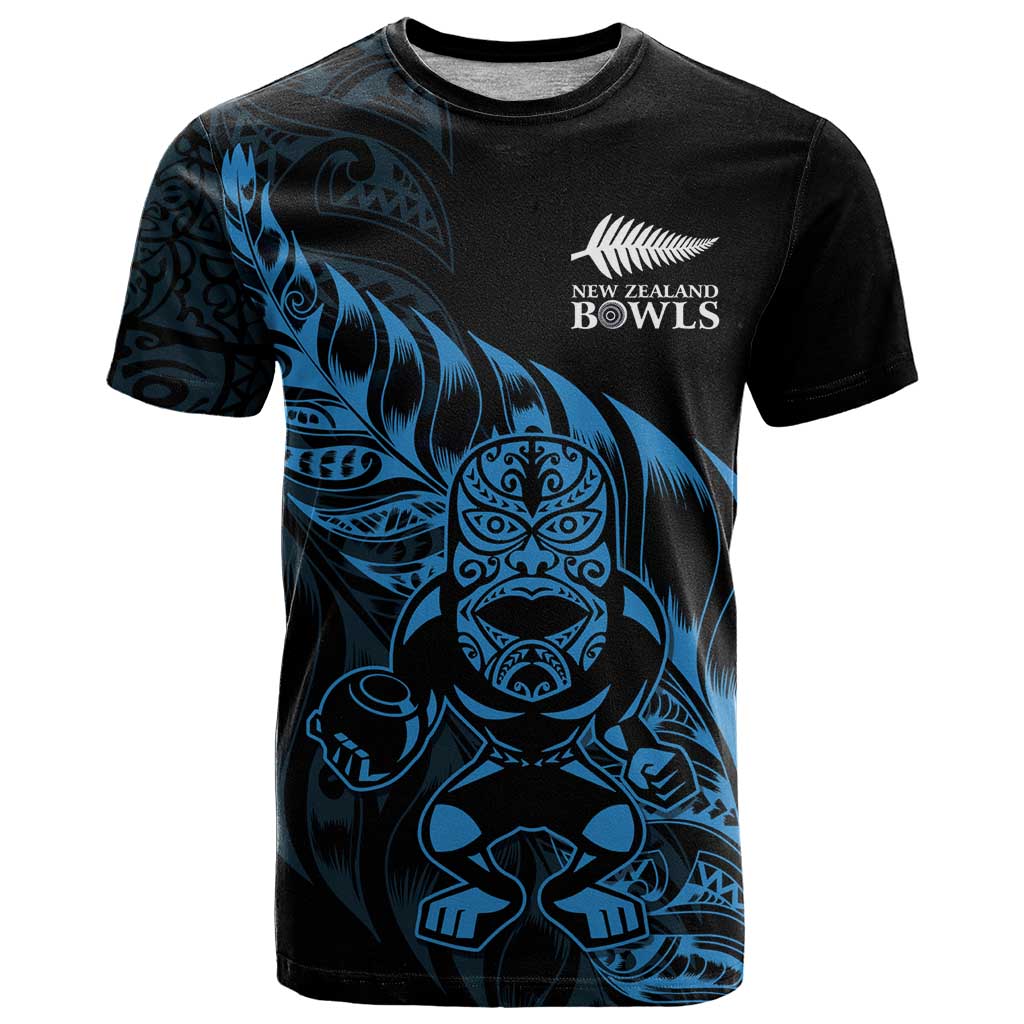 New Zealand Lawn Bowls Custom T Shirt Blue Maori Warrior Tribal Silver Fern - Polynesian Pride