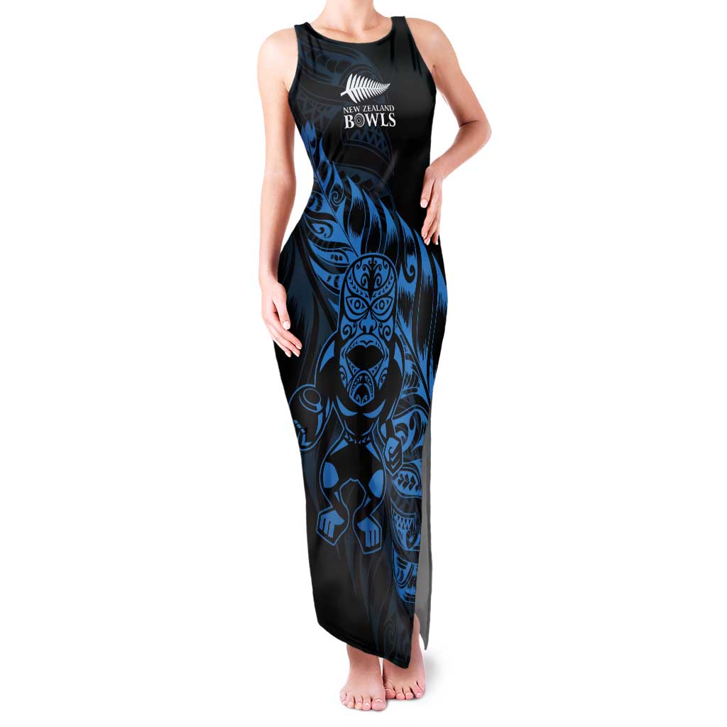 New Zealand Lawn Bowls Custom Tank Maxi Dress Blue Maori Warrior Tribal Silver Fern LT9 Women Blue - Polynesian Pride