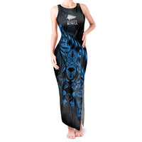 New Zealand Lawn Bowls Custom Tank Maxi Dress Blue Maori Warrior Tribal Silver Fern LT9 Women Blue - Polynesian Pride