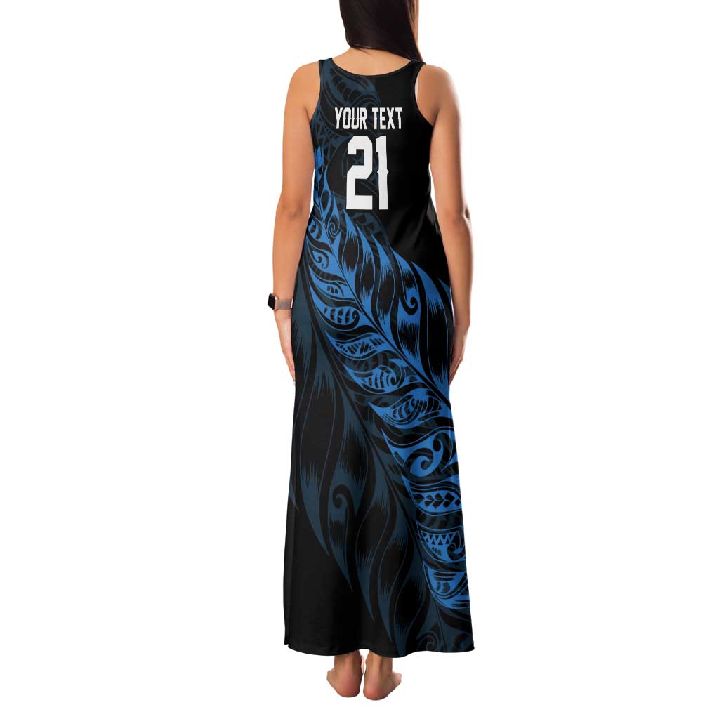 New Zealand Lawn Bowls Custom Tank Maxi Dress Blue Maori Warrior Tribal Silver Fern LT9 - Polynesian Pride