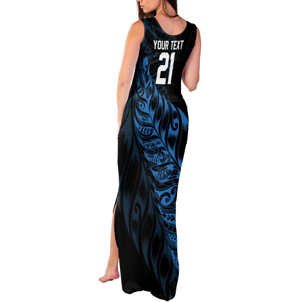 New Zealand Lawn Bowls Custom Tank Maxi Dress Blue Maori Warrior Tribal Silver Fern LT9 - Polynesian Pride