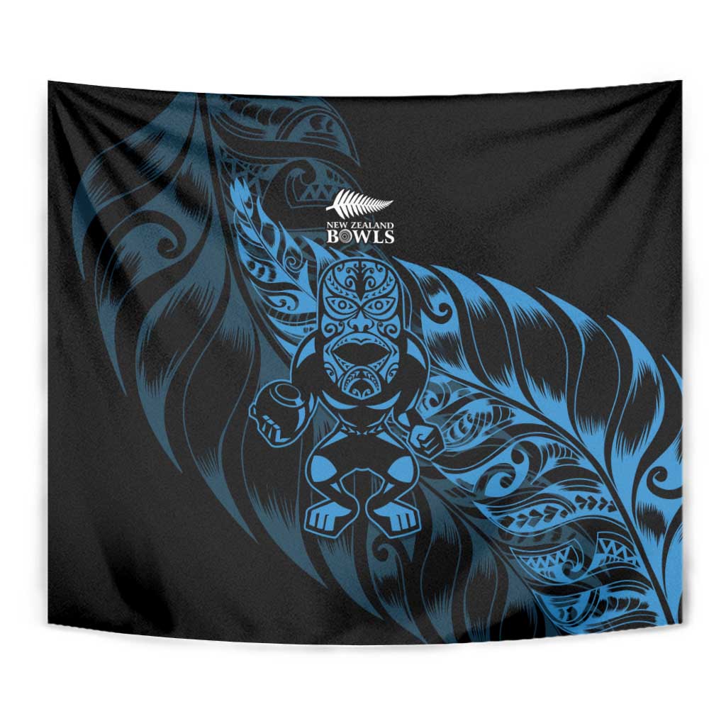New Zealand Lawn Bowls Tapestry Blue Maori Warrior Tribal Silver Fern - Polynesian Pride