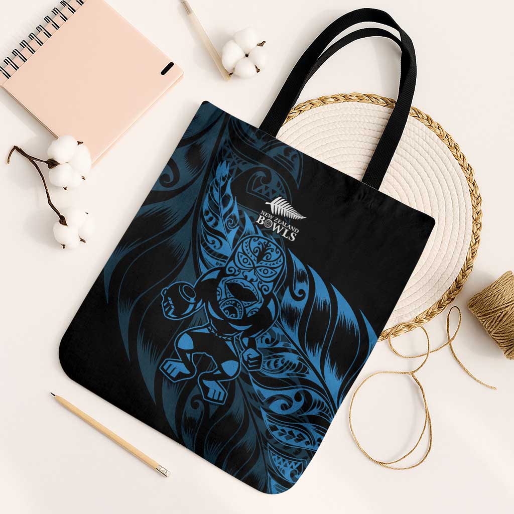 New Zealand Lawn Bowls Tote Bag Blue Maori Warrior Tribal Silver Fern LT9 Black Strap One Size Blue - Polynesian Pride