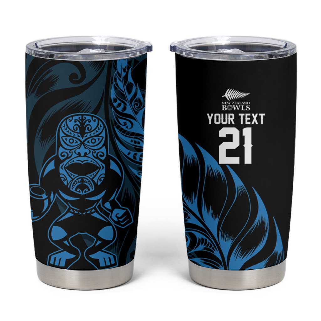 New Zealand Lawn Bowls Custom Tumbler Cup Blue Maori Warrior Tribal Silver Fern LT9 Blue - Polynesian Pride