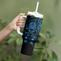 New Zealand Lawn Bowls Custom Tumbler With Handle Blue Maori Warrior Tribal Silver Fern LT9 - Polynesian Pride
