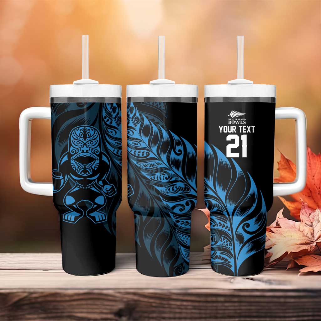 New Zealand Lawn Bowls Custom Tumbler With Handle Blue Maori Warrior Tribal Silver Fern LT9 - Polynesian Pride