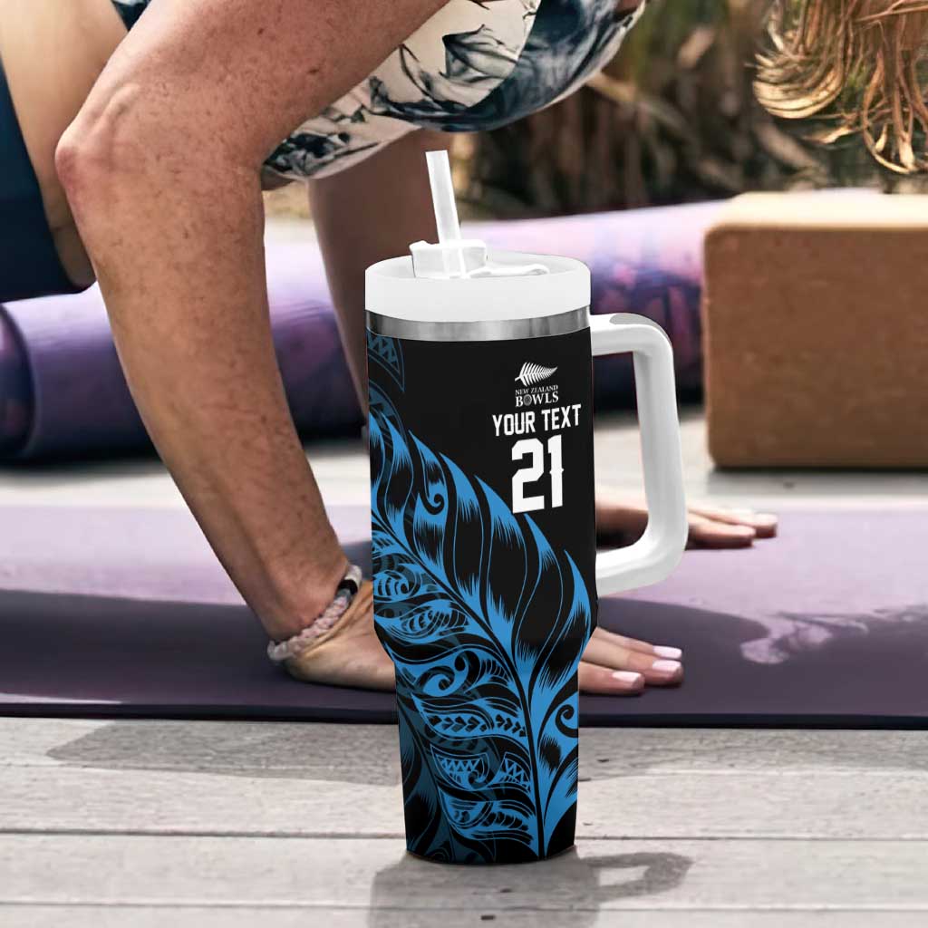 New Zealand Lawn Bowls Custom Tumbler With Handle Blue Maori Warrior Tribal Silver Fern LT9 - Polynesian Pride