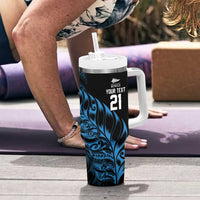 New Zealand Lawn Bowls Custom Tumbler With Handle Blue Maori Warrior Tribal Silver Fern LT9 - Polynesian Pride