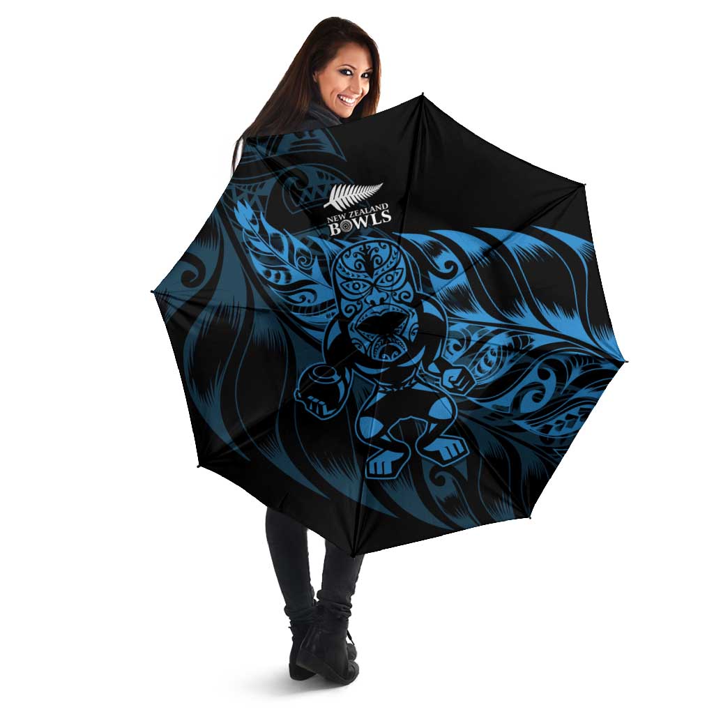 New Zealand Lawn Bowls Umbrella Blue Maori Warrior Tribal Silver Fern - Polynesian Pride