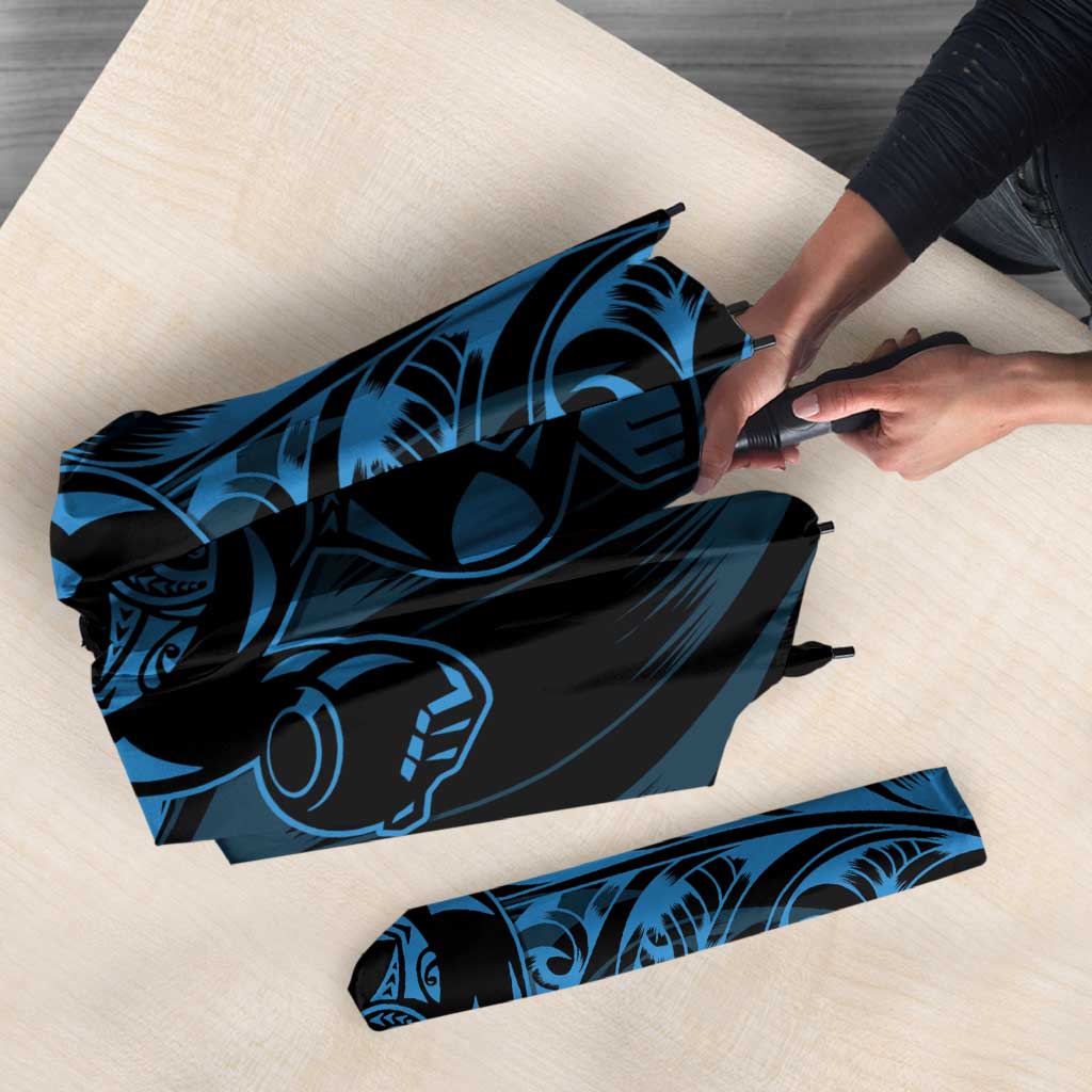 New Zealand Lawn Bowls Umbrella Blue Maori Warrior Tribal Silver Fern - Polynesian Pride