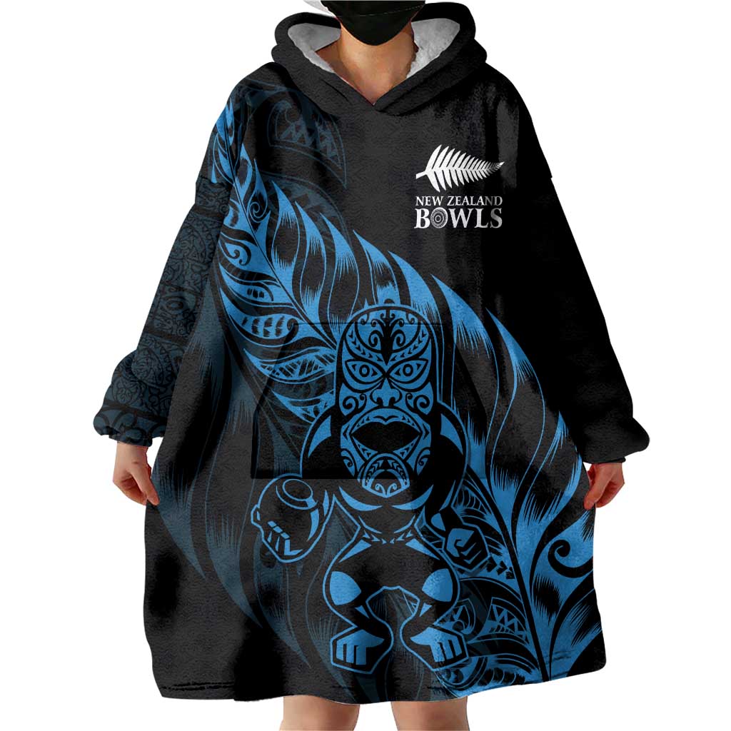 New Zealand Lawn Bowls Custom Wearable Blanket Hoodie Blue Maori Warrior Tribal Silver Fern LT9 - Polynesian Pride