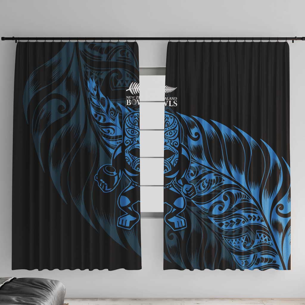 New Zealand Lawn Bowls Window Curtain Blue Maori Warrior Tribal Silver Fern LT9 With Hooks Blue - Polynesian Pride