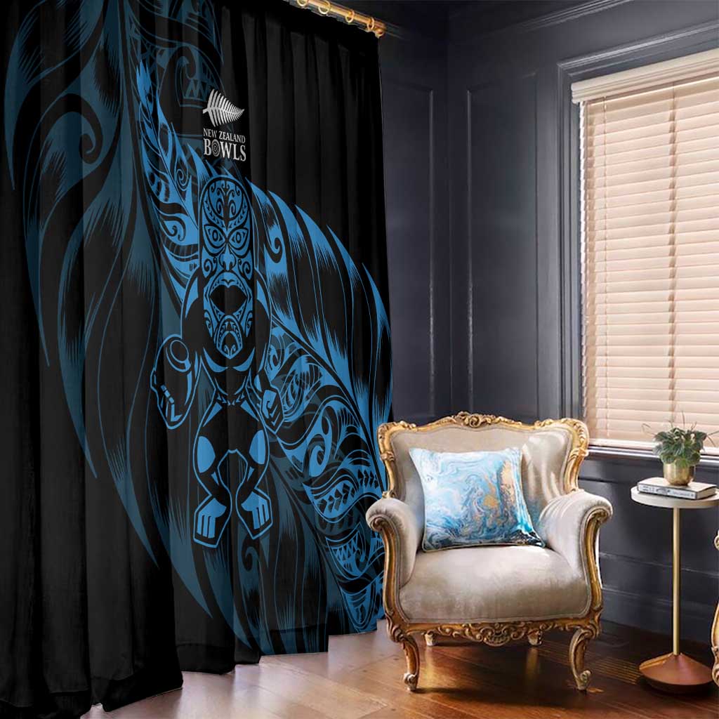 New Zealand Lawn Bowls Window Curtain Blue Maori Warrior Tribal Silver Fern LT9 - Polynesian Pride