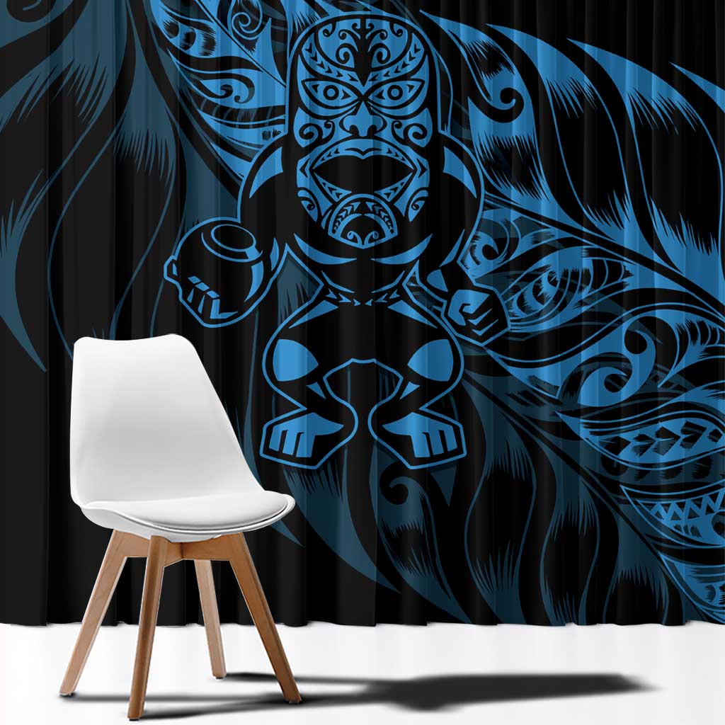 New Zealand Lawn Bowls Window Curtain Blue Maori Warrior Tribal Silver Fern LT9 - Polynesian Pride