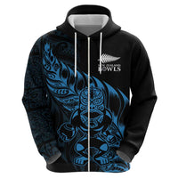 New Zealand Lawn Bowls Custom Zip Hoodie Blue Maori Warrior Tribal Silver Fern LT9 - Polynesian Pride