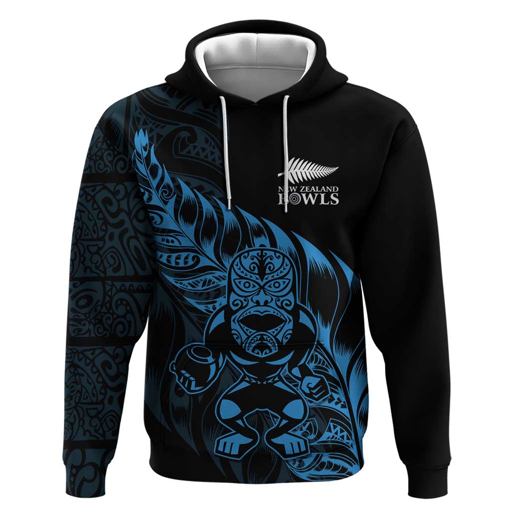 New Zealand Lawn Bowls Custom Zip Hoodie Blue Maori Warrior Tribal Silver Fern LT9 Pullover Hoodie Blue - Polynesian Pride