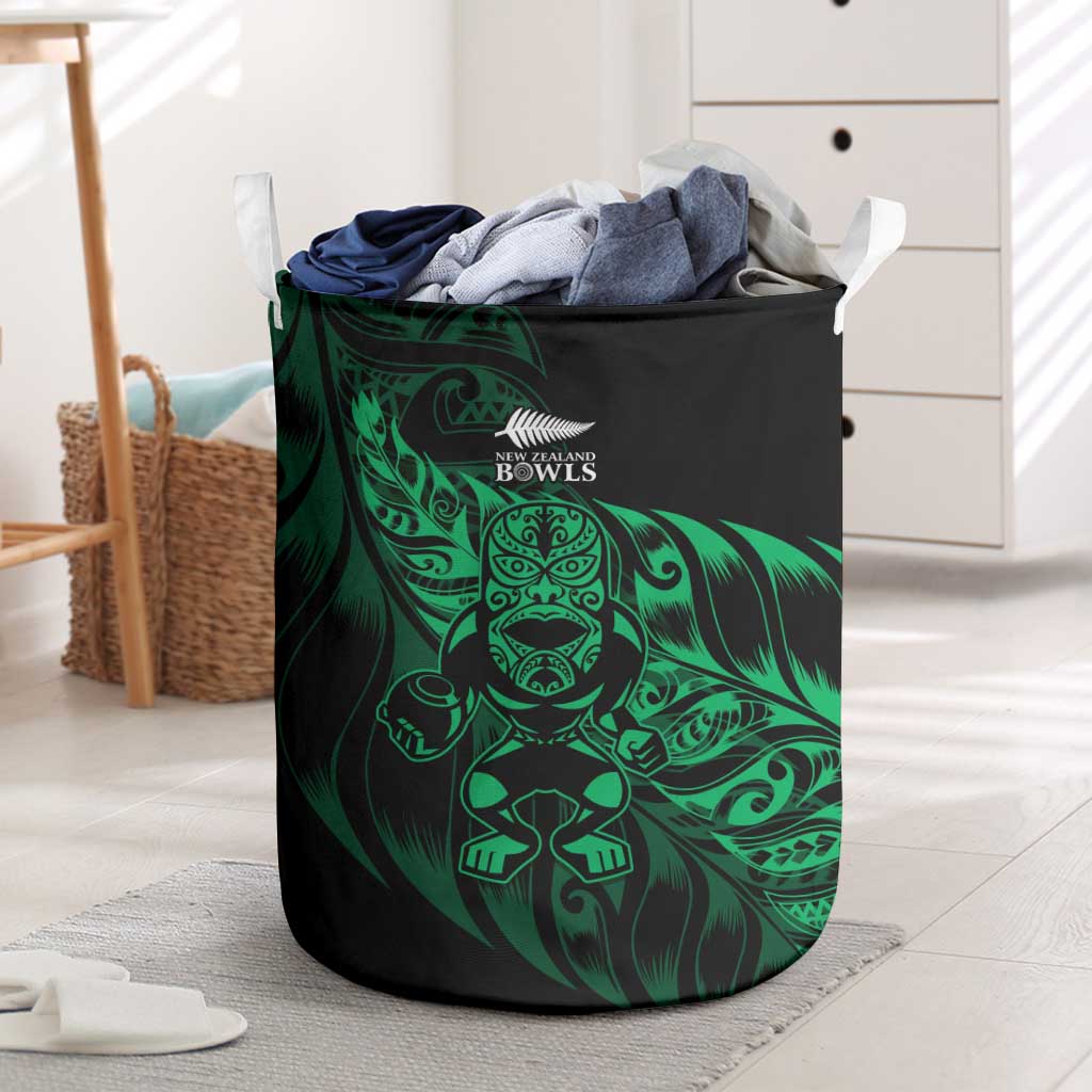 New Zealand Lawn Bowls Laundry Basket Green Maori Warrior Tribal Silver Fern LT9 Green - Polynesian Pride