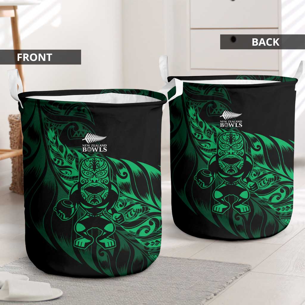 New Zealand Lawn Bowls Laundry Basket Green Maori Warrior Tribal Silver Fern LT9 - Polynesian Pride