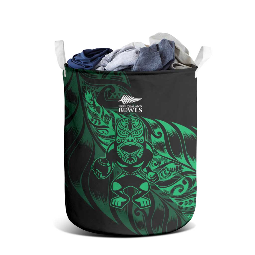 New Zealand Lawn Bowls Laundry Basket Green Maori Warrior Tribal Silver Fern LT9 - Polynesian Pride