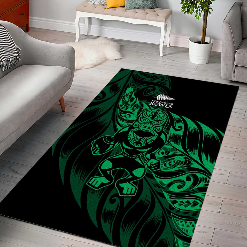 New Zealand Lawn Bowls Area Rug Green Maori Warrior Tribal Silver Fern - Polynesian Pride