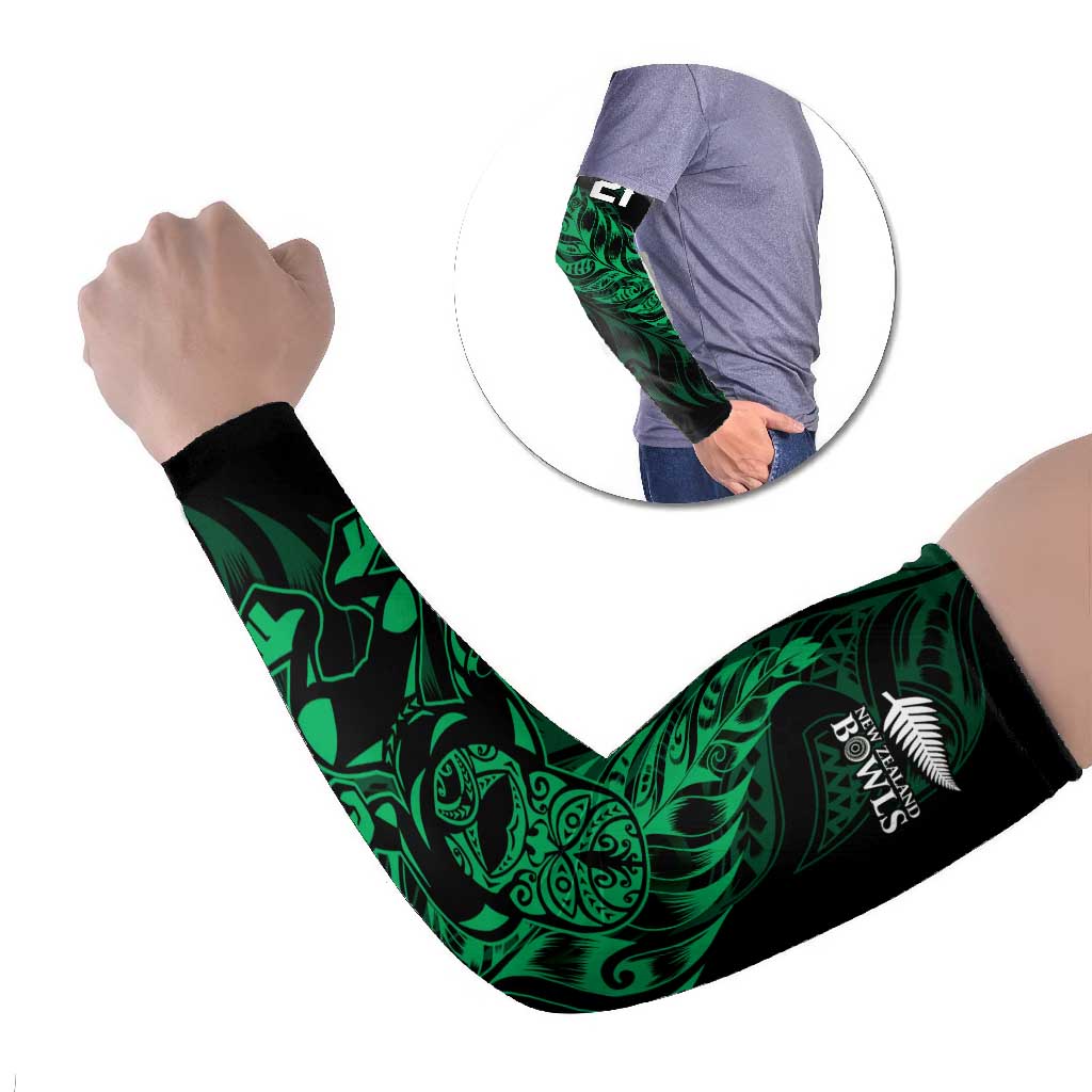 New Zealand Lawn Bowls Custom Arm Sleeves Green Maori Warrior Tribal Silver Fern LT9 Set of 2 Green - Polynesian Pride