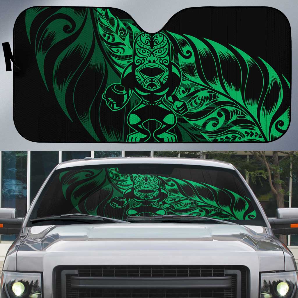 New Zealand Lawn Bowls Auto Sun Shade Green Maori Warrior Tribal Silver Fern LT9 Green - Polynesian Pride