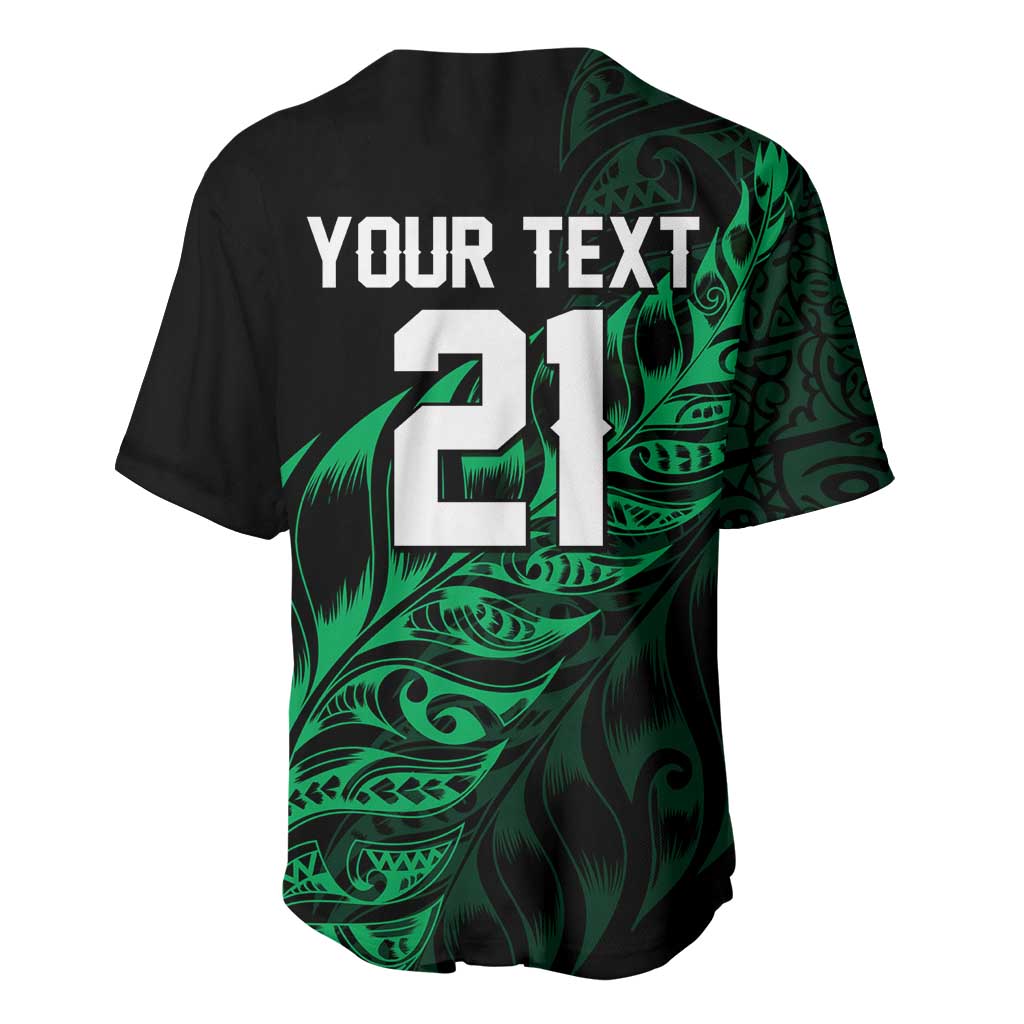 New Zealand Lawn Bowls Custom Baseball Jersey Green Maori Warrior Tribal Silver Fern LT9 - Polynesian Pride