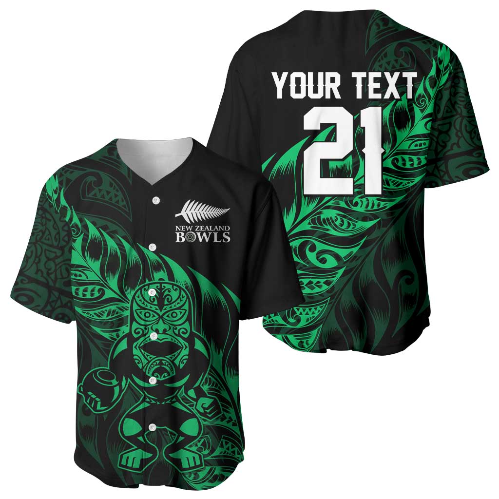 New Zealand Lawn Bowls Custom Baseball Jersey Green Maori Warrior Tribal Silver Fern LT9 - Polynesian Pride