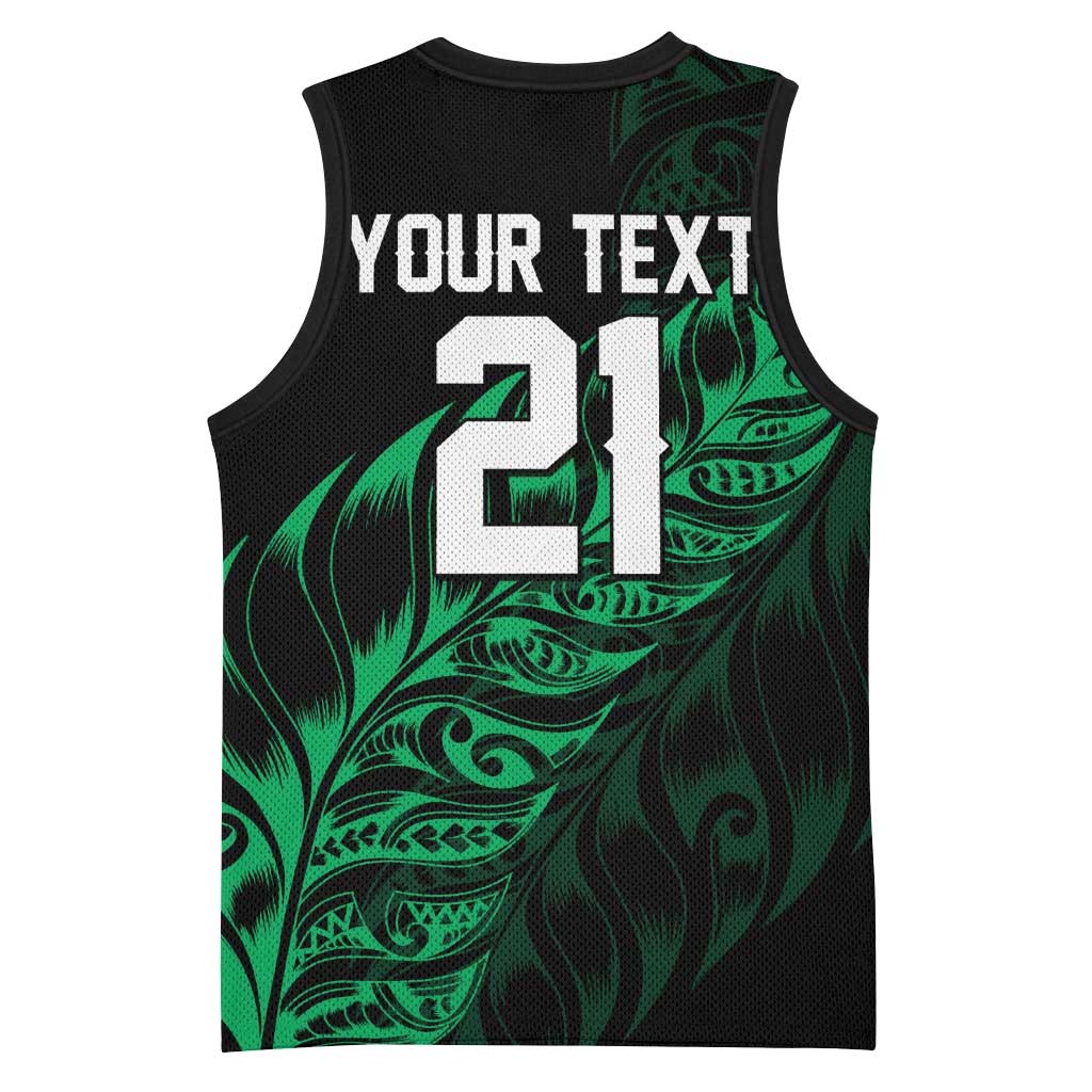 New Zealand Lawn Bowls Custom Basketball Jersey Green Maori Warrior Tribal Silver Fern LT9 - Polynesian Pride