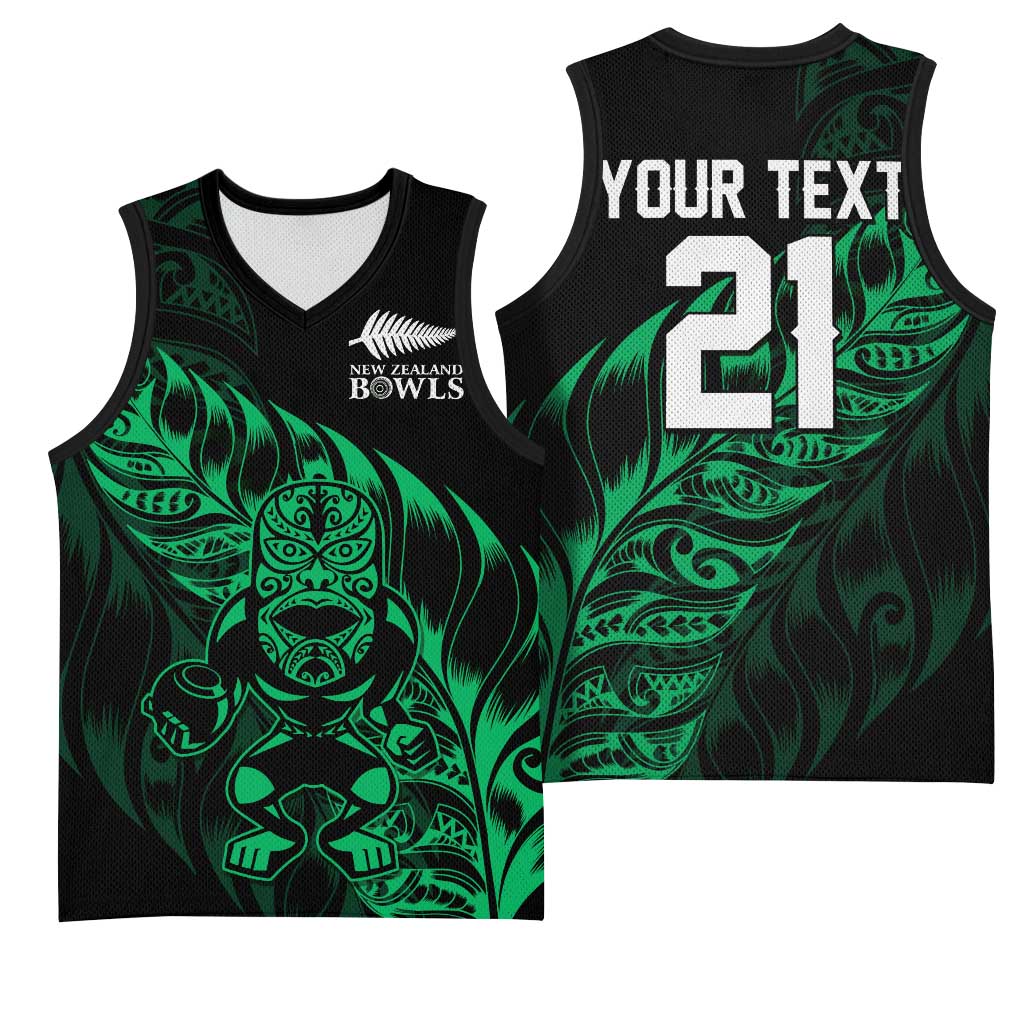 New Zealand Lawn Bowls Custom Basketball Jersey Green Maori Warrior Tribal Silver Fern LT9 - Polynesian Pride