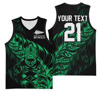 New Zealand Lawn Bowls Custom Basketball Jersey Green Maori Warrior Tribal Silver Fern LT9 - Polynesian Pride