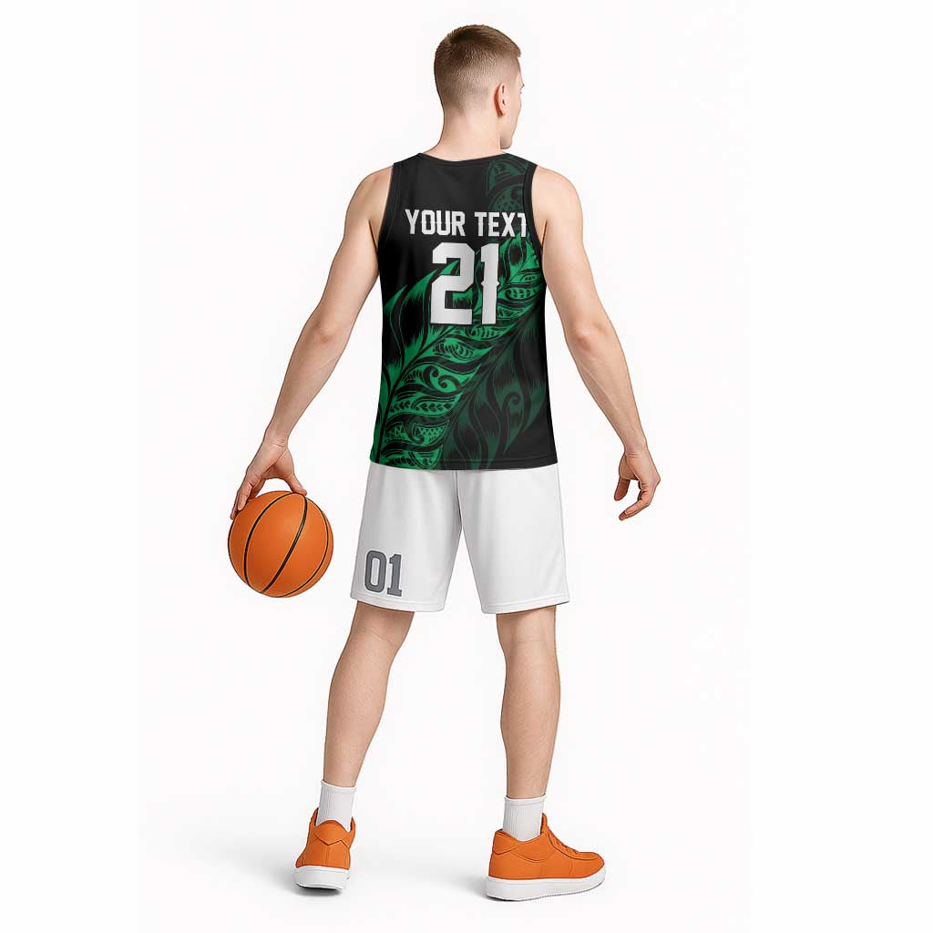 New Zealand Lawn Bowls Custom Basketball Jersey Green Maori Warrior Tribal Silver Fern LT9 - Polynesian Pride