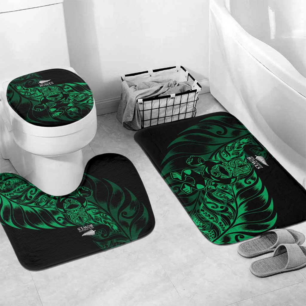 New Zealand Lawn Bowls Bathroom Set Green Maori Warrior Tribal Silver Fern LT9 Mat Set Only (3 pcs) One Size Green - Polynesian Pride