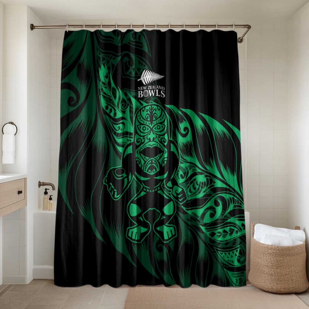 New Zealand Lawn Bowls Bathroom Set Green Maori Warrior Tribal Silver Fern LT9 Shower Curtain Only Green - Polynesian Pride