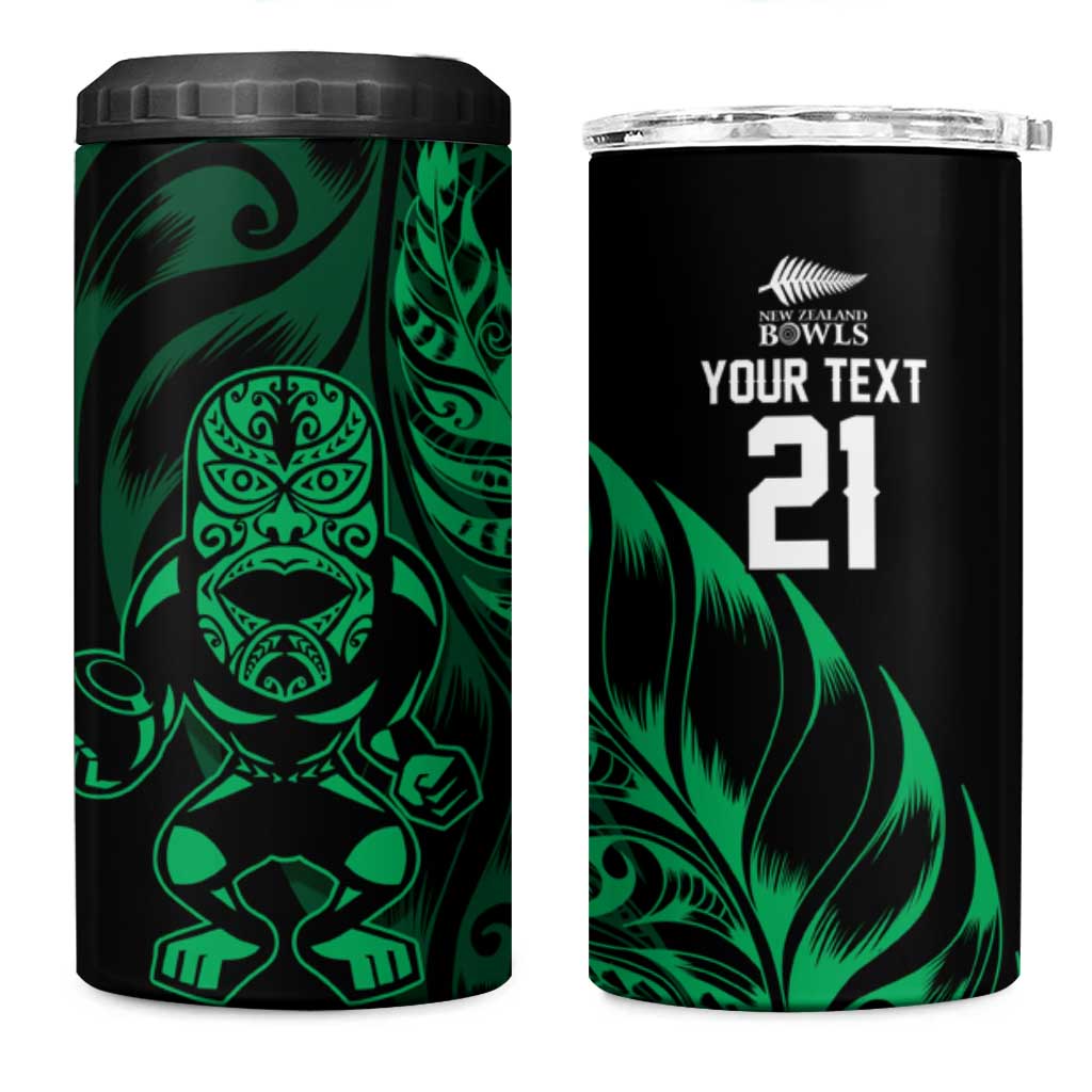New Zealand Lawn Bowls Custom 4 in 1 Can Cooler Tumbler Green Maori Warrior Tribal Silver Fern LT9 One Size: 16 oz Green - Polynesian Pride